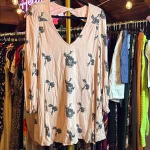 Free People Pink 3/4 Sleeve Relaxed Blouse